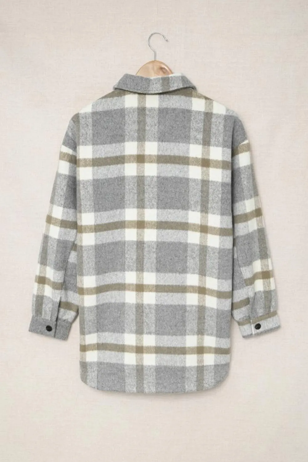 Sale Dear-Lover Plaid Print Pocket Women Shacket Brown