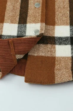 Clearance Dear-Lover Pocketed Buttoned Plaid Shirt Jacket Brown