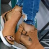 Discount Dear-Lover PU Cutout Buckle Strap Platform Sandals Brown