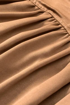 Best Dear-Lover Puff Sleeve Collared Pleated Babydoll Blouse Brown