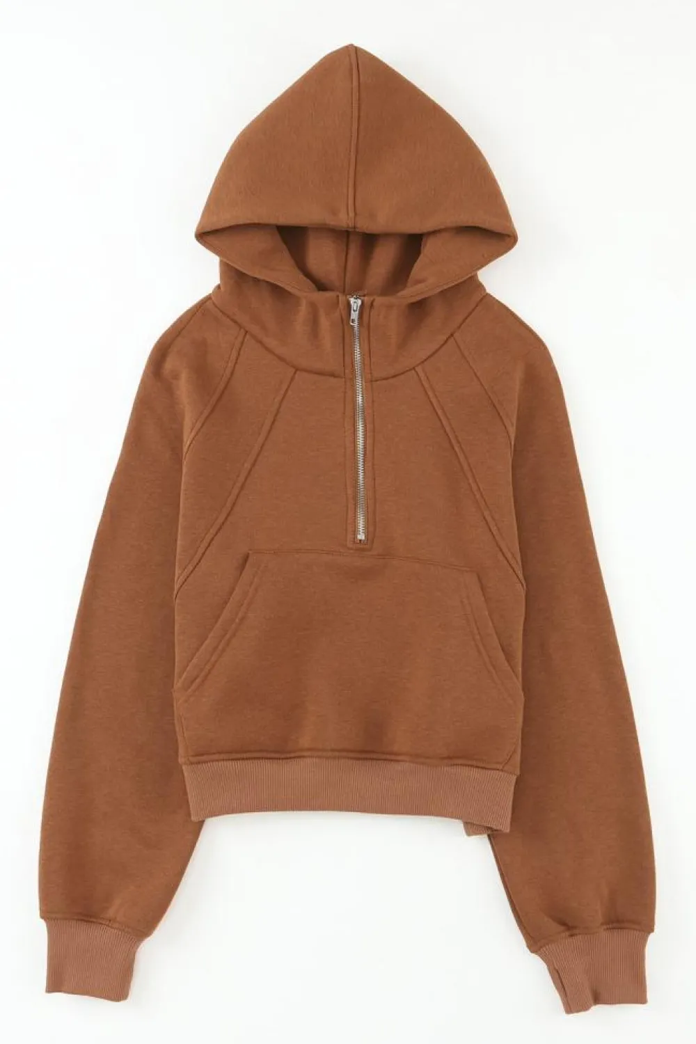Discount Dear-Lover Quarter Zip Kangaroo Pocket Hoodie Brown