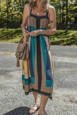 Hot Dear-Lover Retro Geometric Printed Y Back Sleeveless Dress Brown