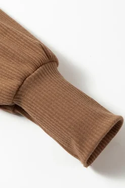 Fashion Dear-Lover Ribbed Balloon Sleeve Bodysuit Brown