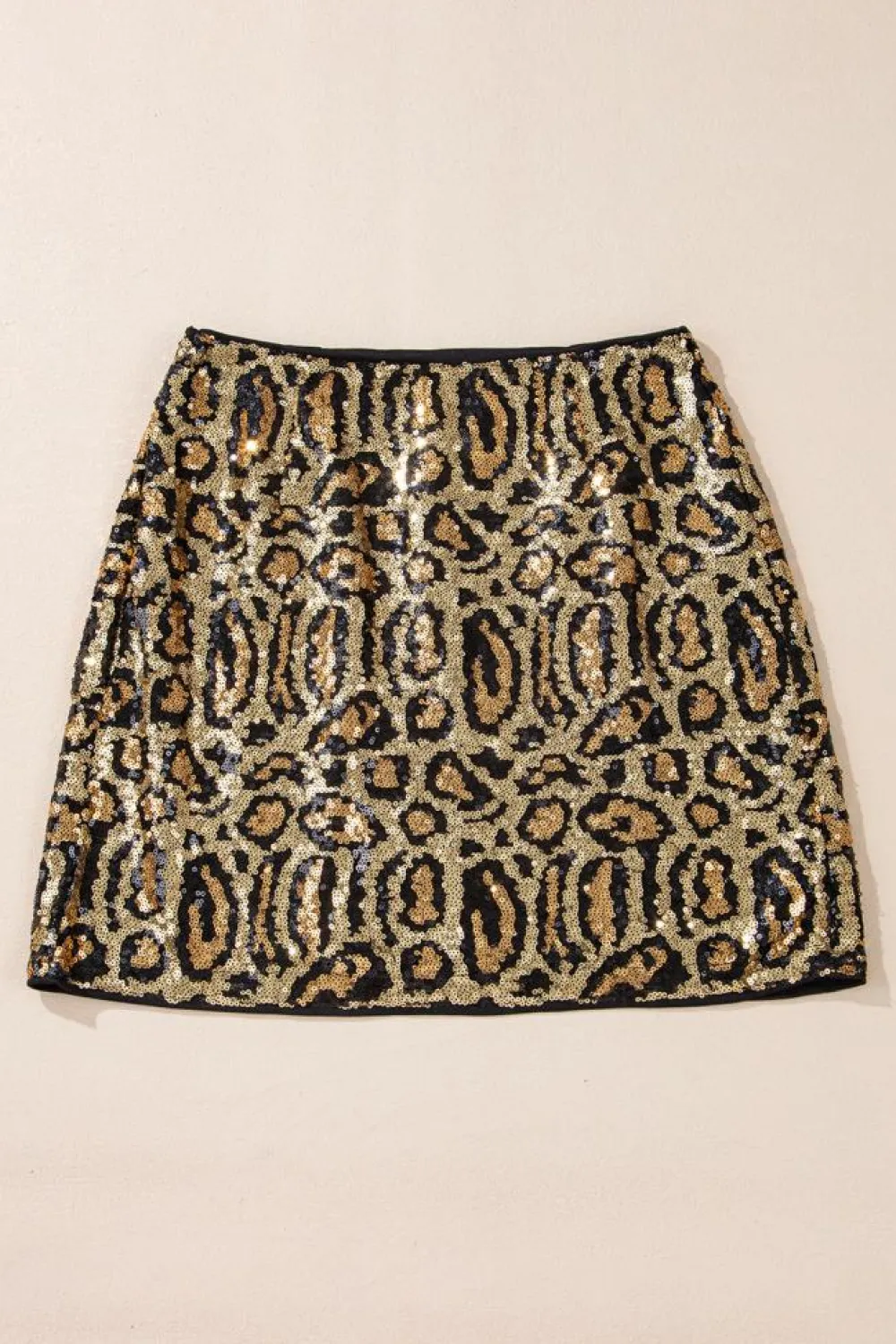 Clearance Dear-Lover Sequined Leopard Print Disco Mini Skirt Brown