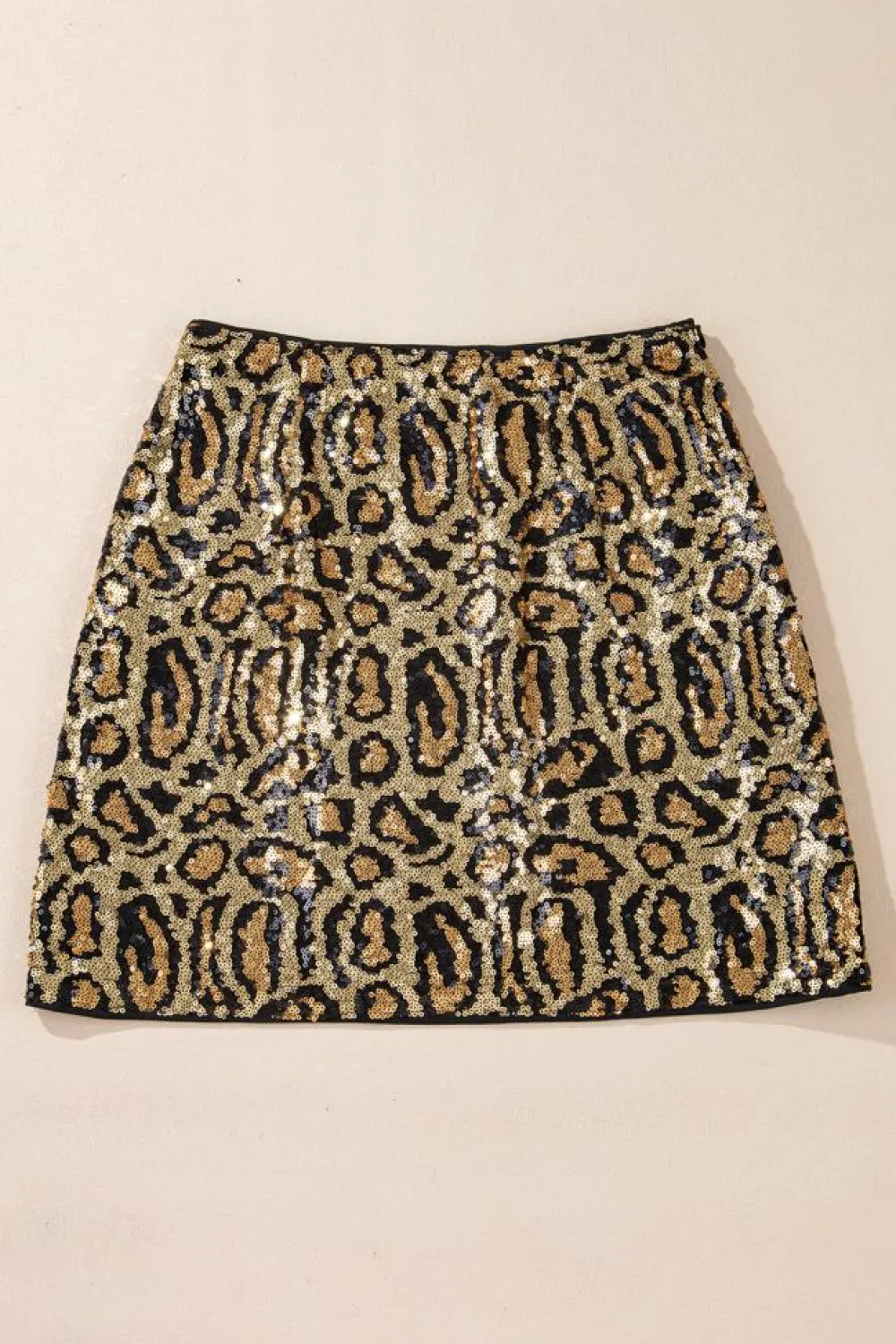 Clearance Dear-Lover Sequined Leopard Print Disco Mini Skirt Brown