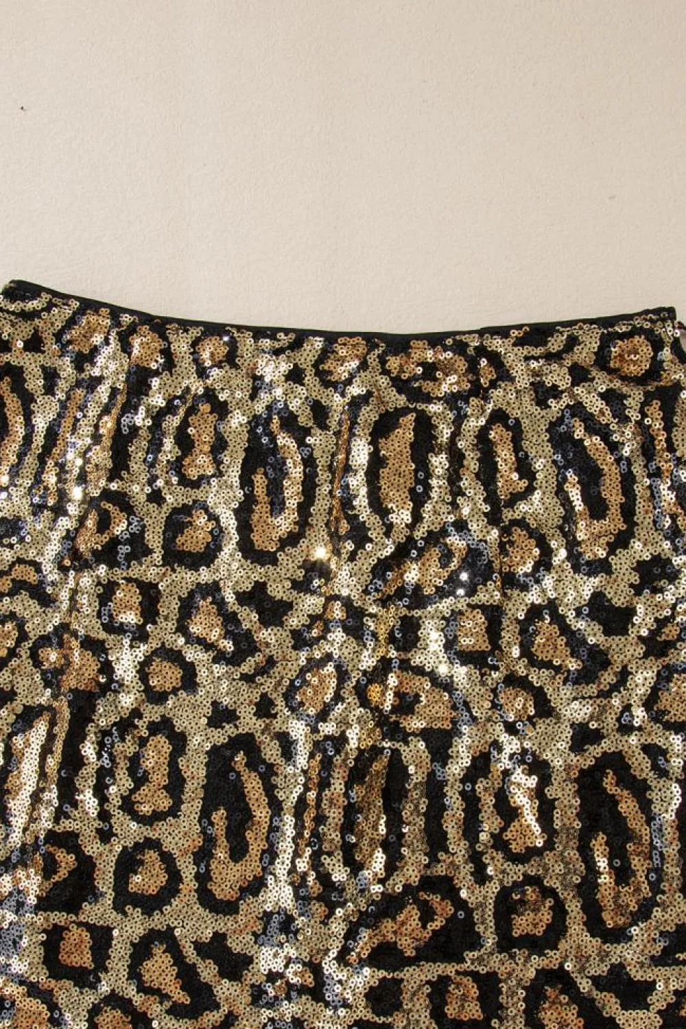 Clearance Dear-Lover Sequined Leopard Print Disco Mini Skirt Brown