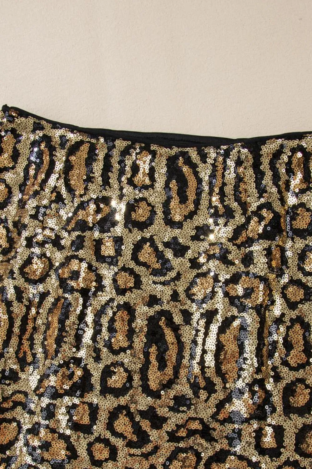Clearance Dear-Lover Sequined Leopard Print Disco Mini Skirt Brown