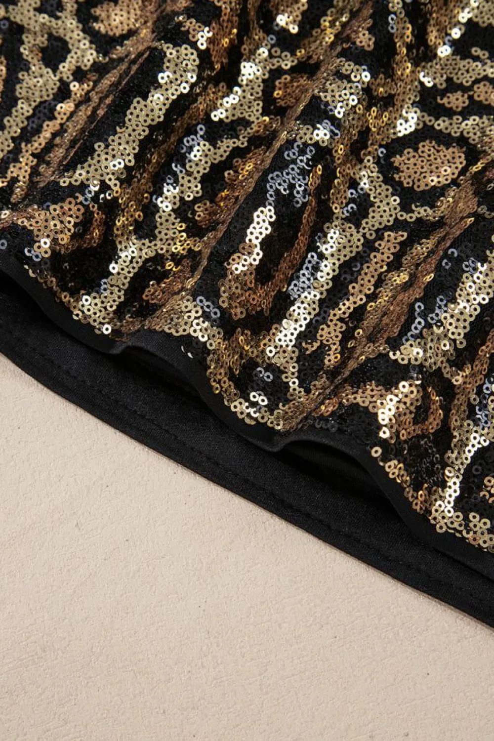 Clearance Dear-Lover Sequined Leopard Print Disco Mini Skirt Brown