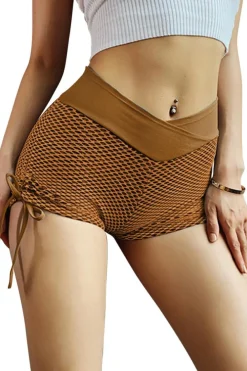 Clearance Dear-Lover Side Drawstring Anti Cellulite High Waist Scrunch Butt Lift Shorts Brown