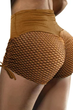 Clearance Dear-Lover Side Drawstring Anti Cellulite High Waist Scrunch Butt Lift Shorts Brown