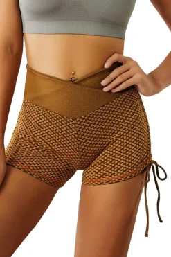 Clearance Dear-Lover Side Drawstring Anti Cellulite High Waist Scrunch Butt Lift Shorts Brown