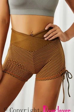 Clearance Dear-Lover Side Drawstring Anti Cellulite High Waist Scrunch Butt Lift Shorts Brown