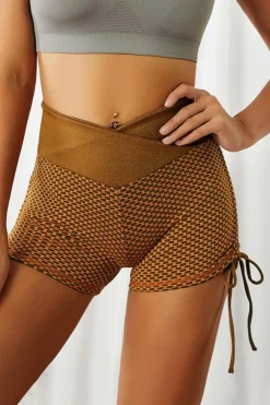 Clearance Dear-Lover Side Drawstring Anti Cellulite High Waist Scrunch Butt Lift Shorts Brown