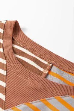 Clearance Dear-Lover Casual Stripe Colorblock Drop Shoulder Oversize Sweatshirt Brown Stripe