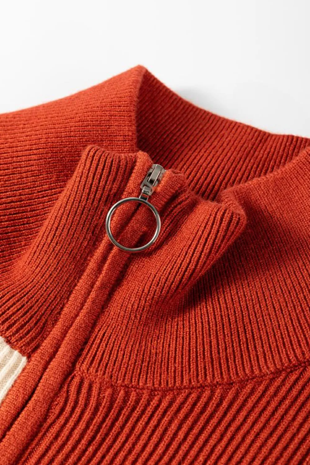 Outlet Dear-Lover Color Block Quarter Zip Collar Short Sleeve Sweater Dress Brown Stripe