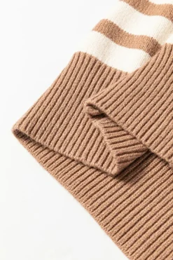Sale Dear-Lover Colorblock Bishop Sleeve Turtleneck Sweater Brown Stripe