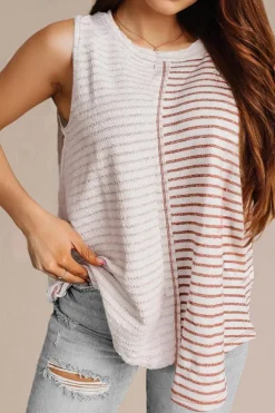 Sale Dear-Lover Colorblock Loose Tank Top Brown Stripe