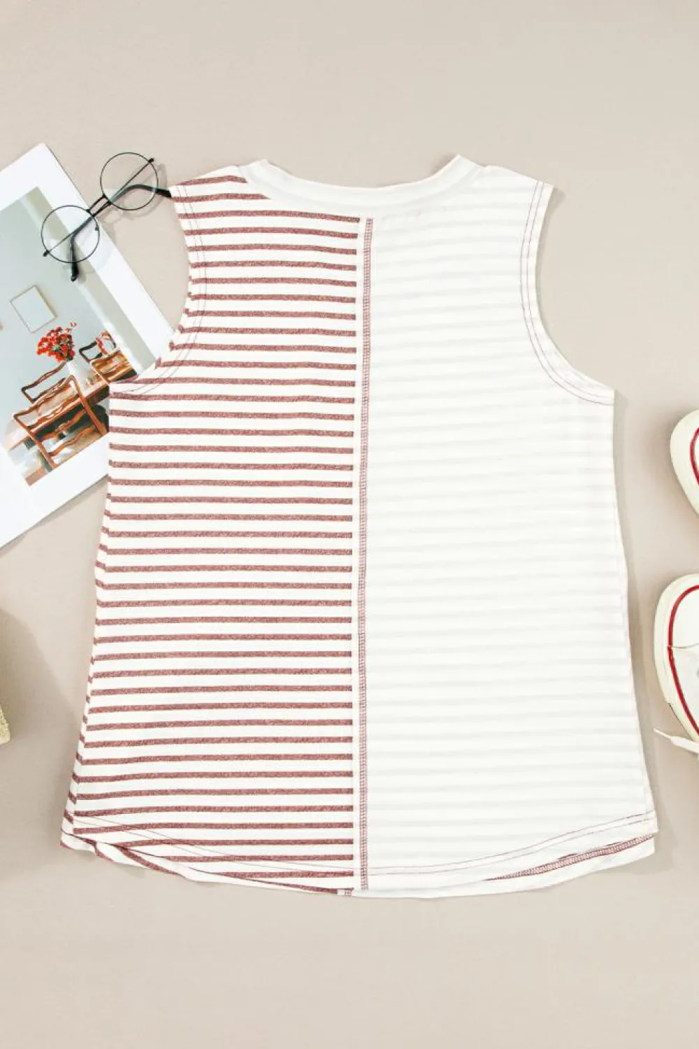 Sale Dear-Lover Colorblock Loose Tank Top Brown Stripe