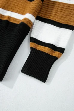 Online Dear-Lover Contrast Stripes V Neck Textured Knit Sweater Brown Stripe