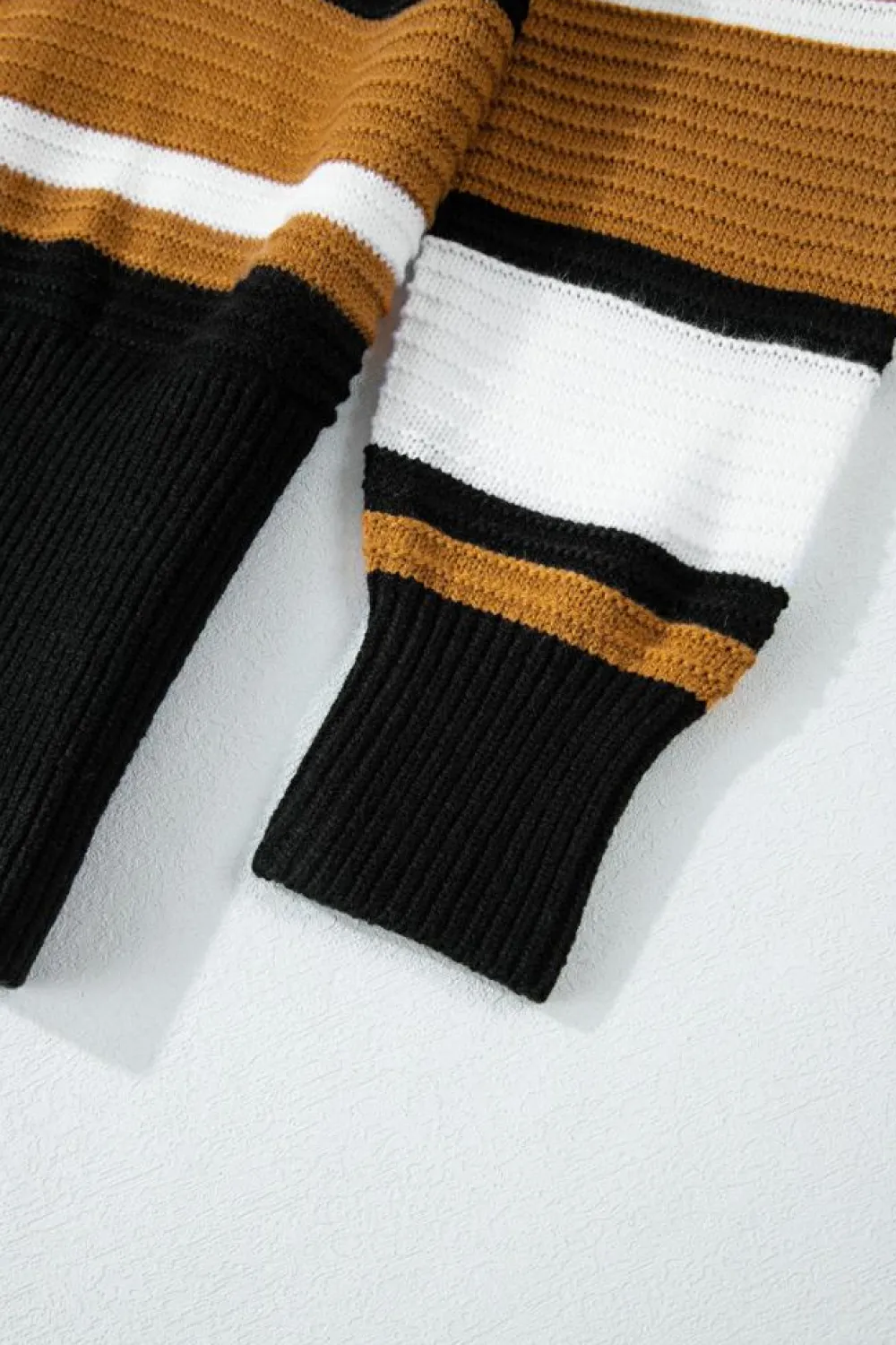 Online Dear-Lover Contrast Stripes V Neck Textured Knit Sweater Brown Stripe