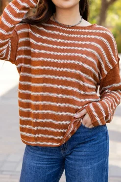Best Dear-Lover Drop Shoulder Casual Sweater Brown Stripe