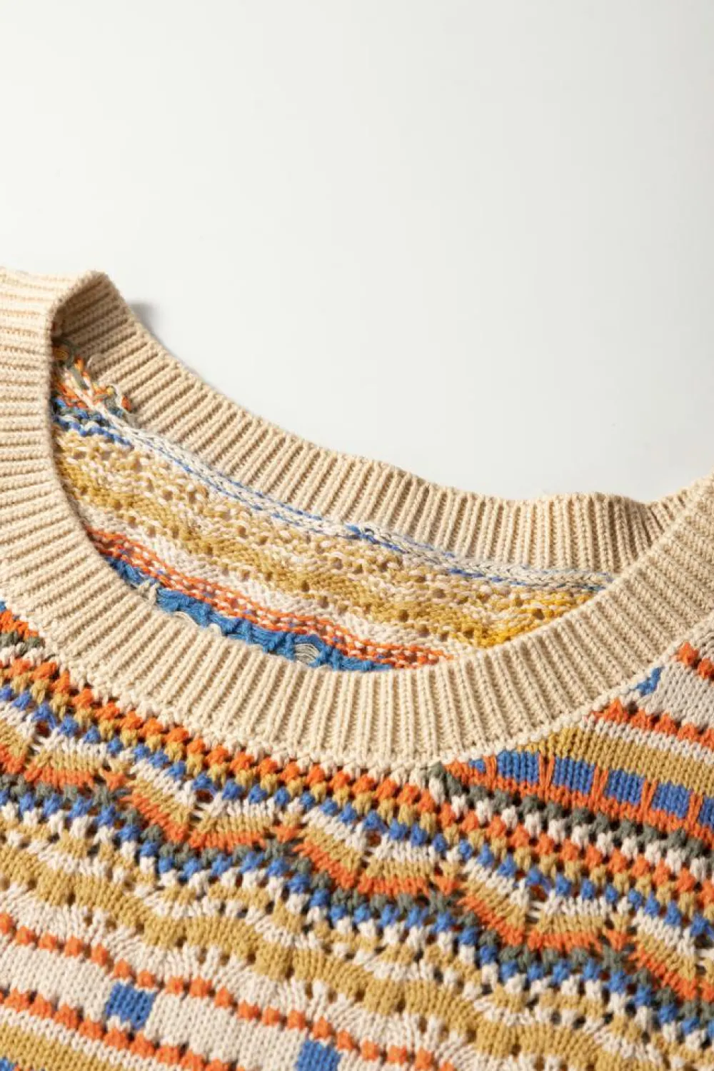 Best Dear-Lover Eyelet Crochet Round Neck Sweater Vest Brown Stripe