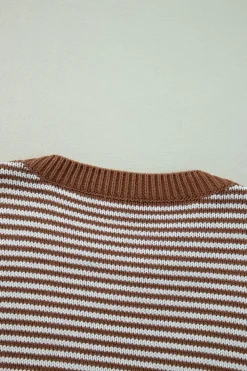 Clearance Dear-Lover Geometric Textured Drop Shoulder Sweater Brown Stripe