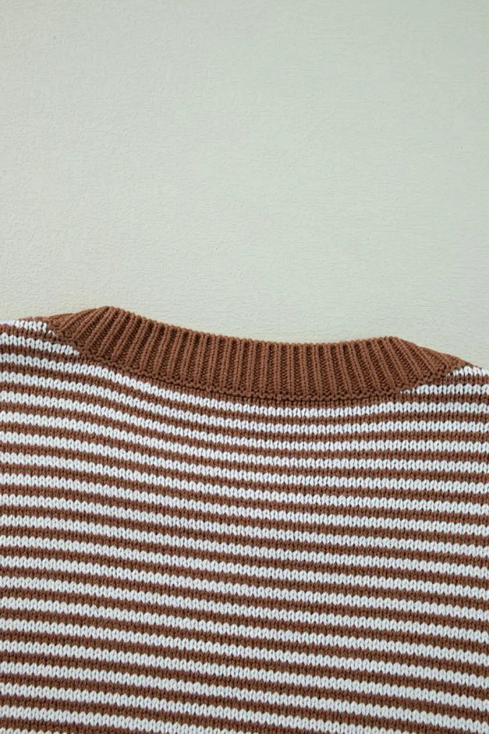 Clearance Dear-Lover Geometric Textured Drop Shoulder Sweater Brown Stripe
