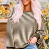 New Dear-Lover Loose Drop Shoulder Long Sleeve Top Brown Stripe