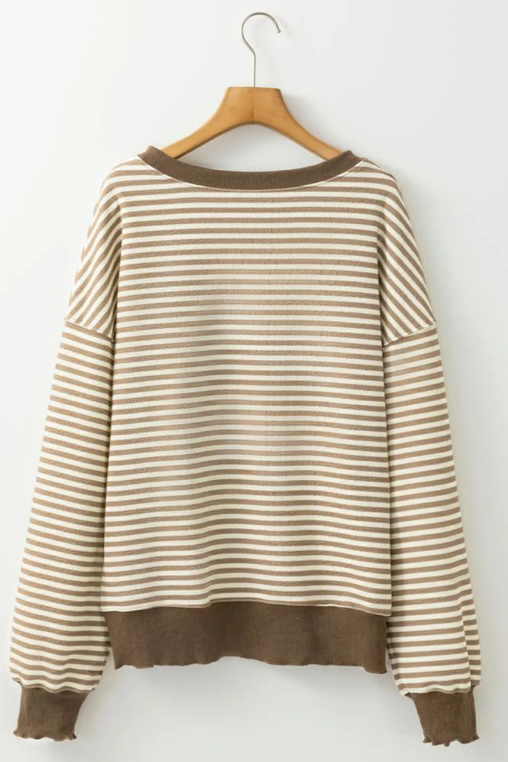 New Dear-Lover Loose Drop Shoulder Long Sleeve Top Brown Stripe