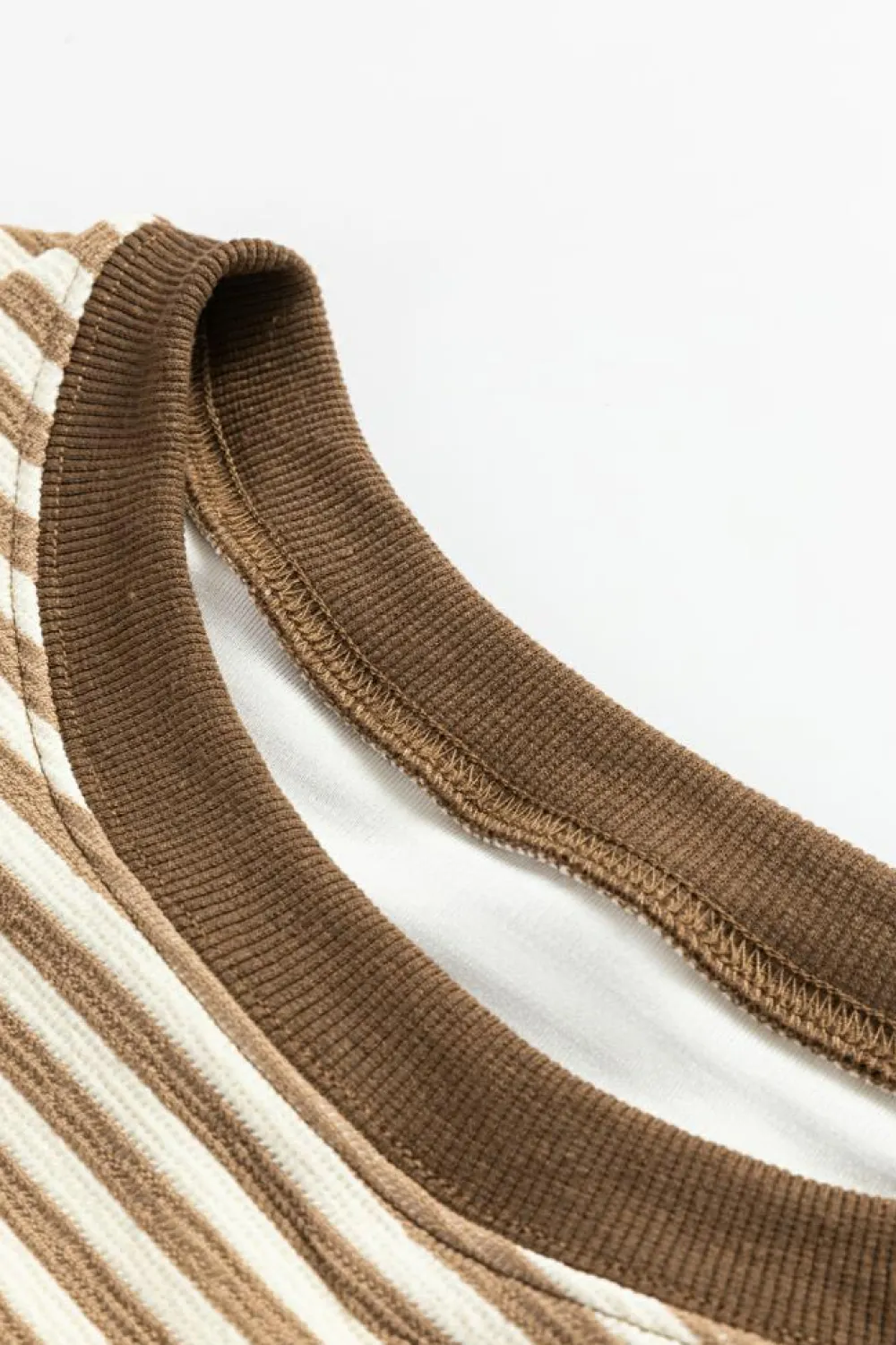 New Dear-Lover Loose Drop Shoulder Long Sleeve Top Brown Stripe