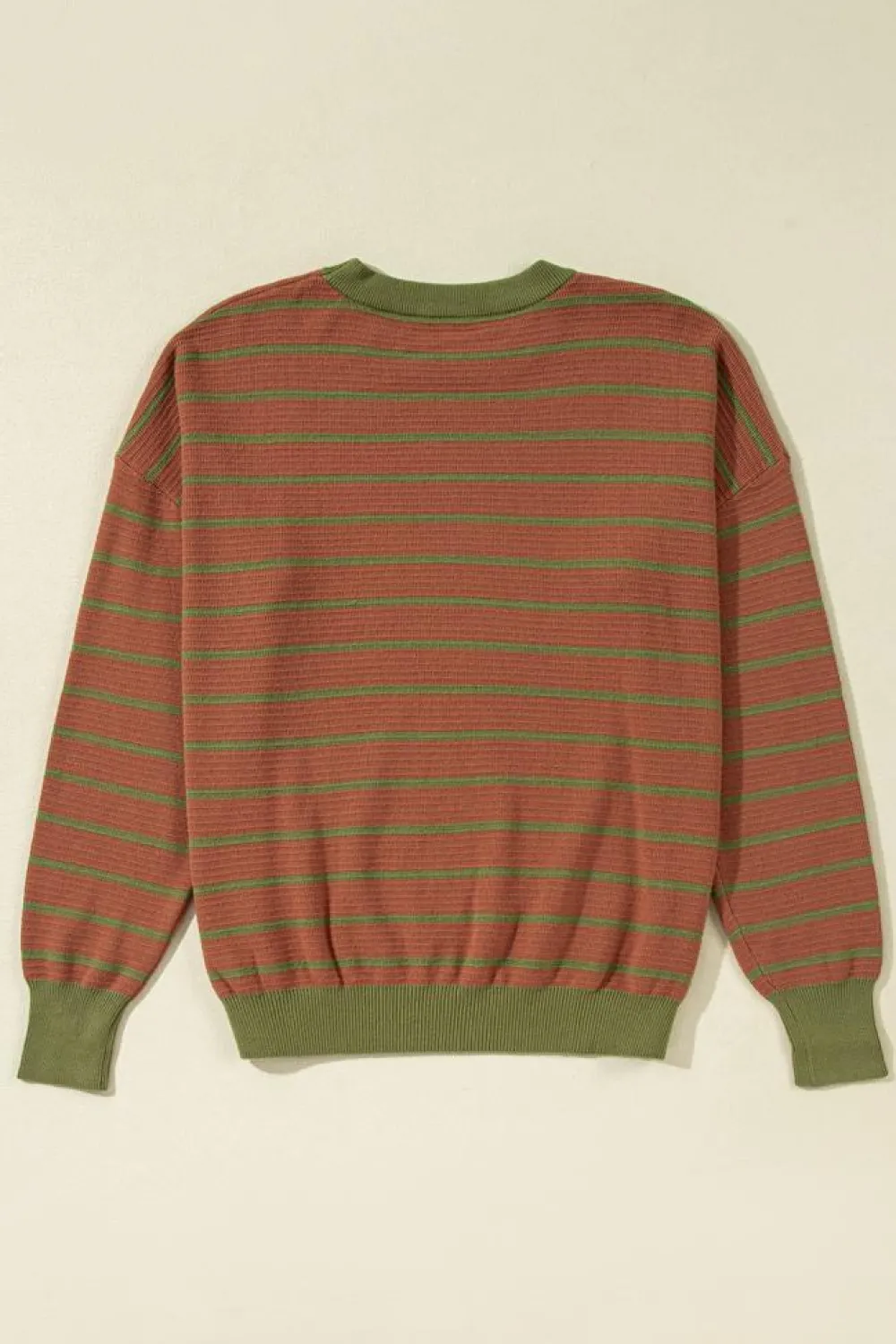 Outlet Dear-Lover Trimmed Round Neck Drop Shoulder Loose Sweater Brown Stripe