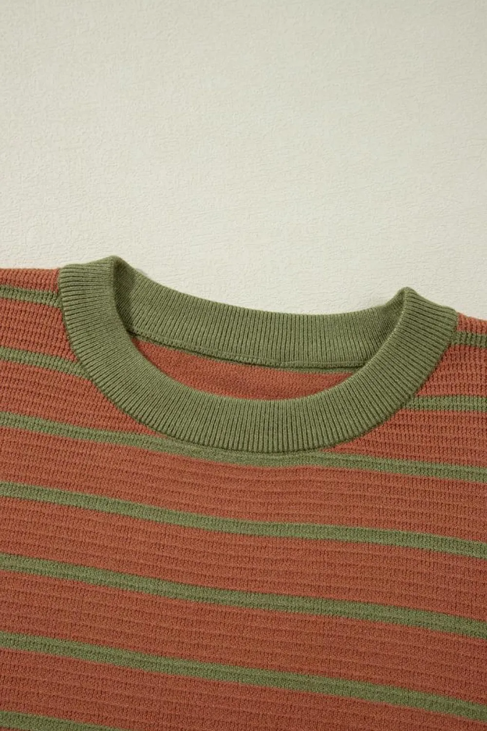 Outlet Dear-Lover Trimmed Round Neck Drop Shoulder Loose Sweater Brown Stripe