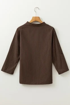 Sale Dear-Lover V Neck Roll Up Sleeve Pocket Patched Classic Shirt Brown Stripe