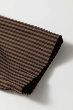 Sale Dear-Lover V Neck Roll Up Sleeve Pocket Patched Classic Shirt Brown Stripe