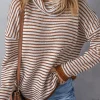 Clearance Dear-Lover Striped Turtleneck Loose Sweater Brown