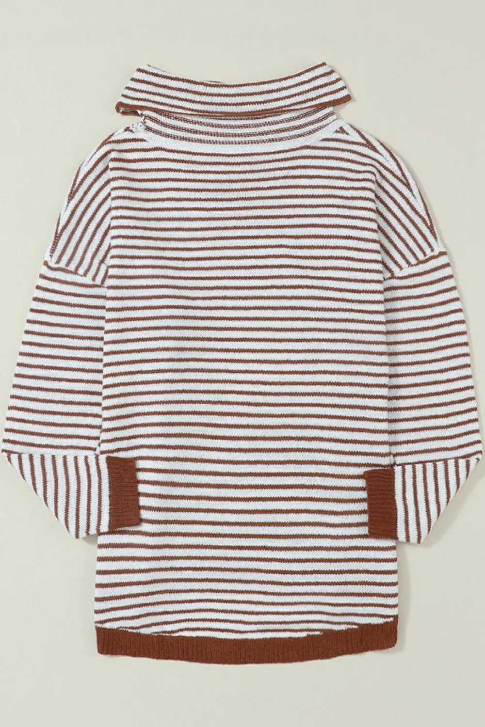 Clearance Dear-Lover Striped Turtleneck Loose Sweater Brown