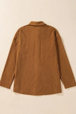 Sale Dear-Lover Textured Flap Pocket Drop Shoulder Shacket Brown