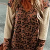 Outlet Dear-Lover Textured Knit Patchwork Leopard Hoodie Brown