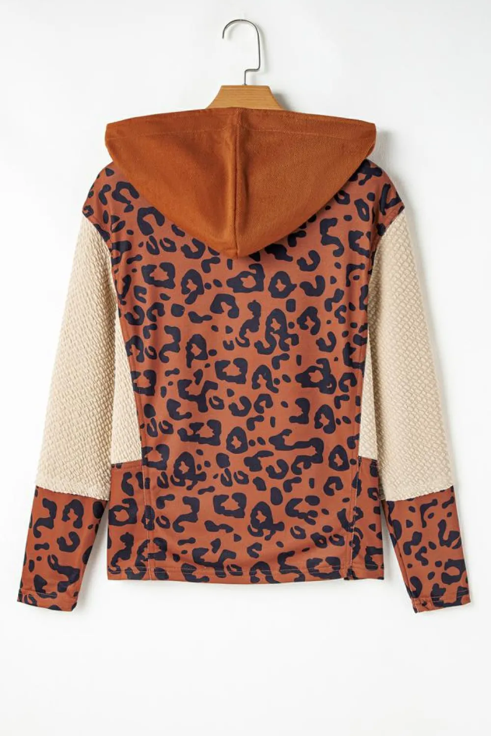 Outlet Dear-Lover Textured Knit Patchwork Leopard Hoodie Brown