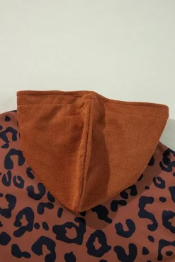 Outlet Dear-Lover Textured Knit Patchwork Leopard Hoodie Brown