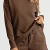 Online Dear-Lover Textured Long Sleeve Top and Drawstring Shorts Set Brown