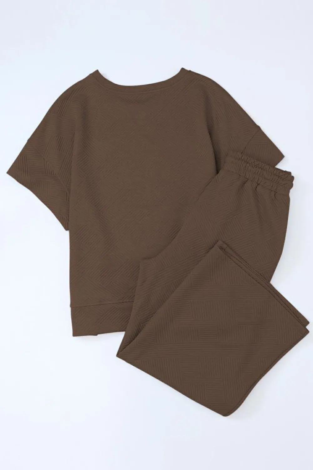 Online Dear-Lover Textured Loose Fit T Shirt and Drawstring Pants Set Brown