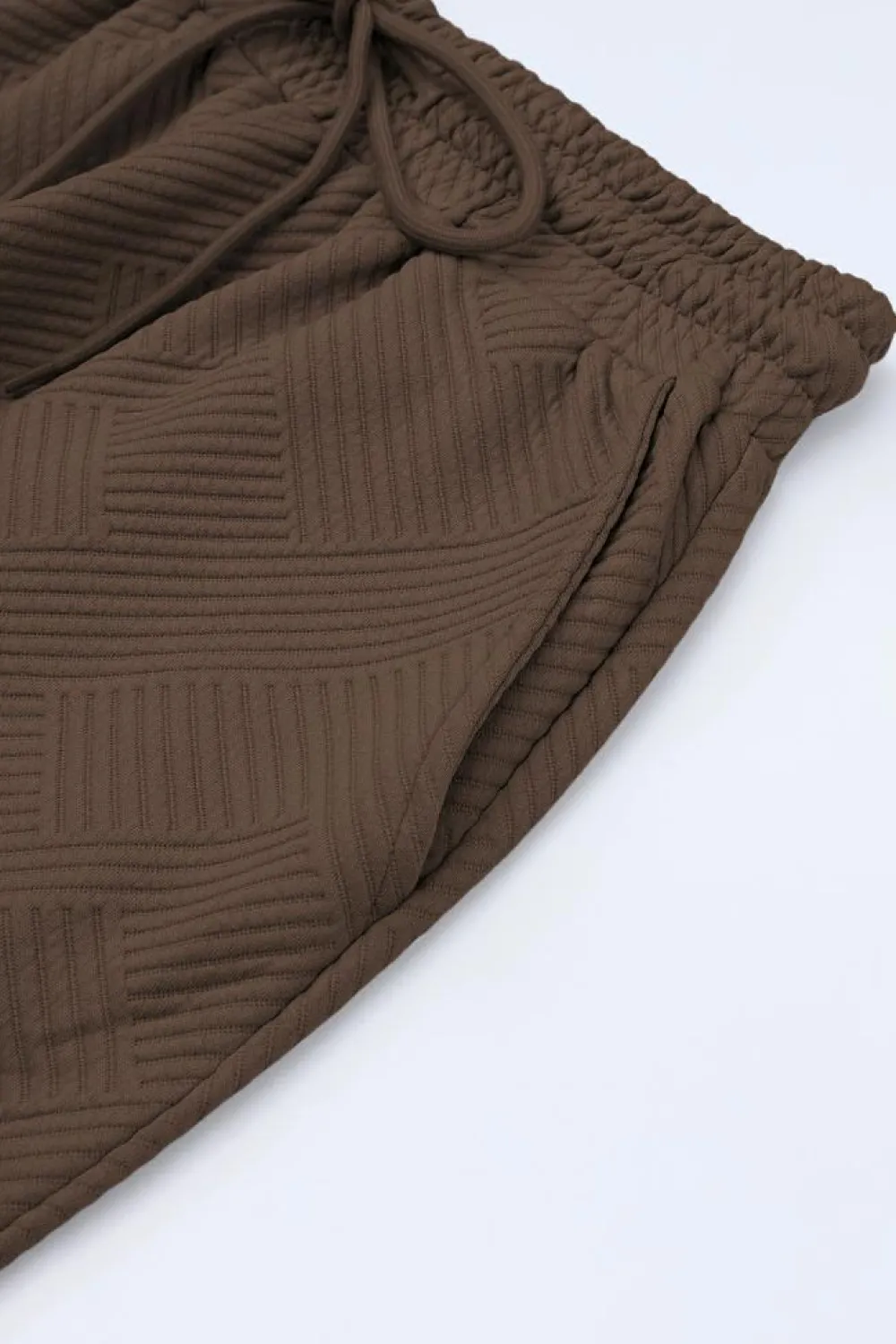 Online Dear-Lover Textured Loose Fit T Shirt and Drawstring Pants Set Brown