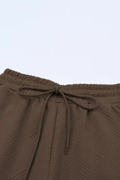 Online Dear-Lover Textured Loose Fit T Shirt and Drawstring Pants Set Brown