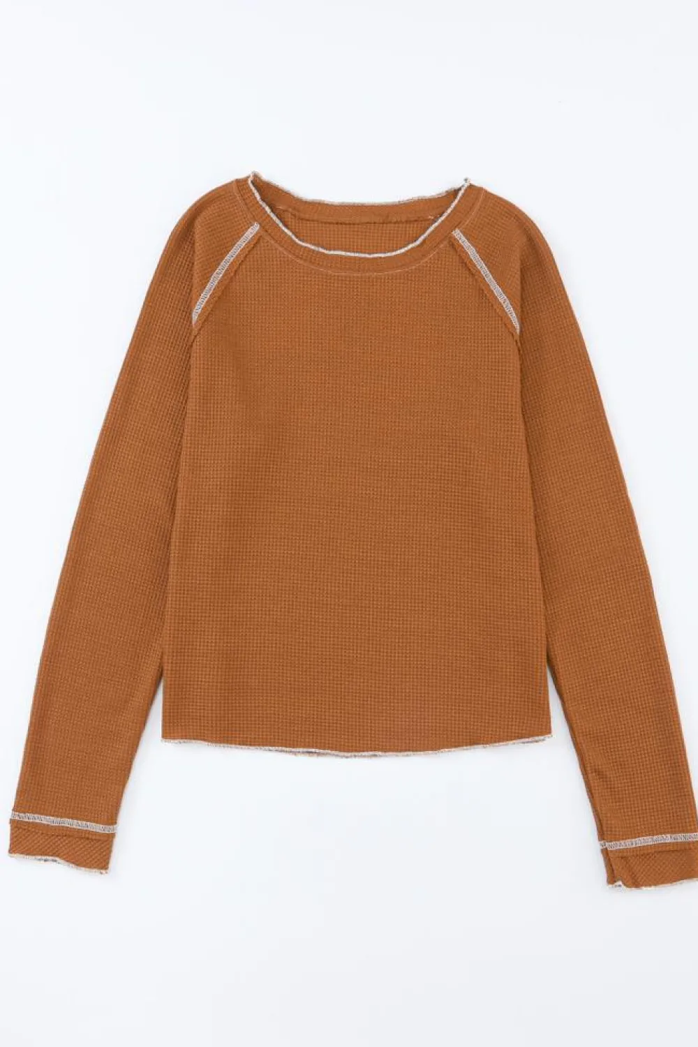 Outlet Dear-Lover Textured Round Neck Long Sleeve Top Brown