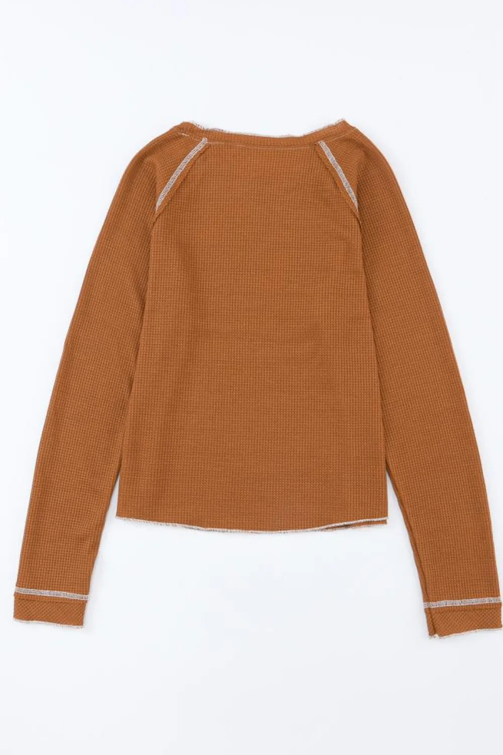 Outlet Dear-Lover Textured Round Neck Long Sleeve Top Brown