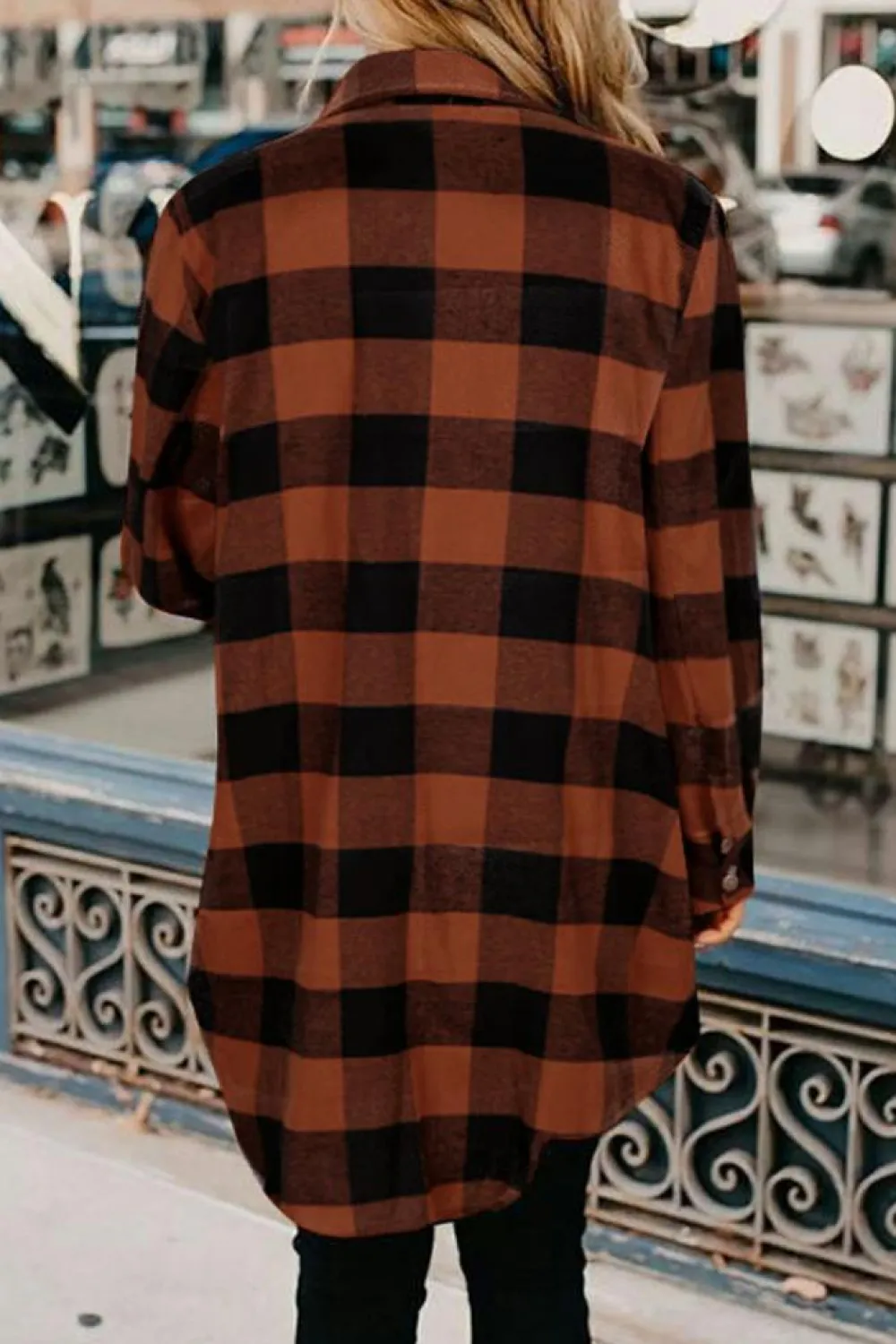 Outlet Dear-Lover Turn-down Collar Plaid Shirt Coat Brown