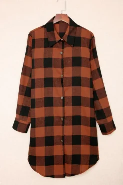 Outlet Dear-Lover Turn-down Collar Plaid Shirt Coat Brown