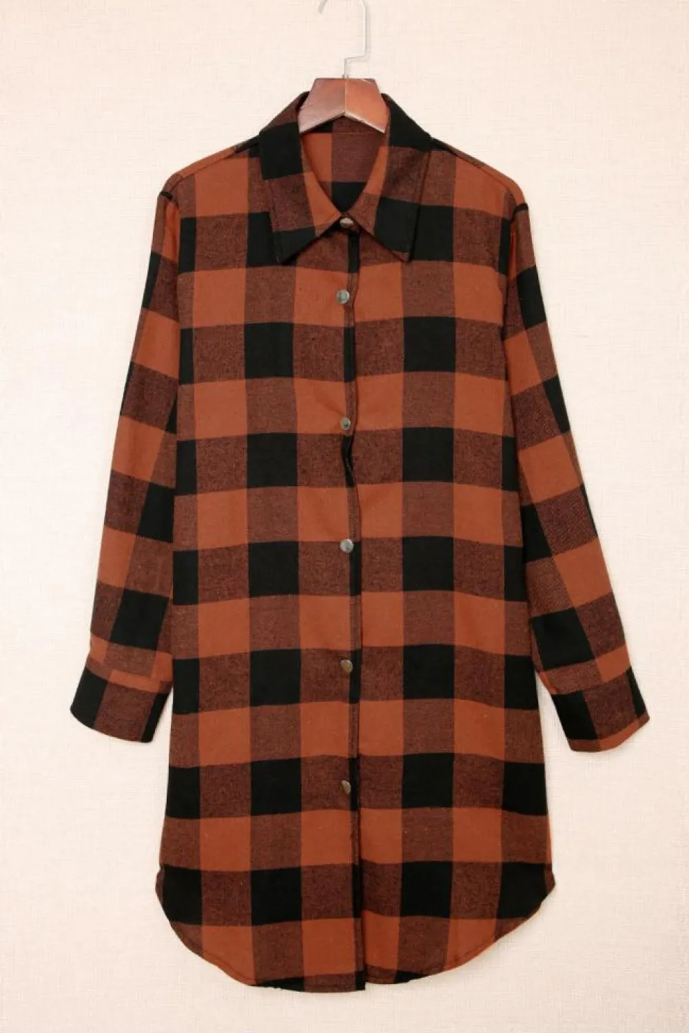 Outlet Dear-Lover Turn-down Collar Plaid Shirt Coat Brown
